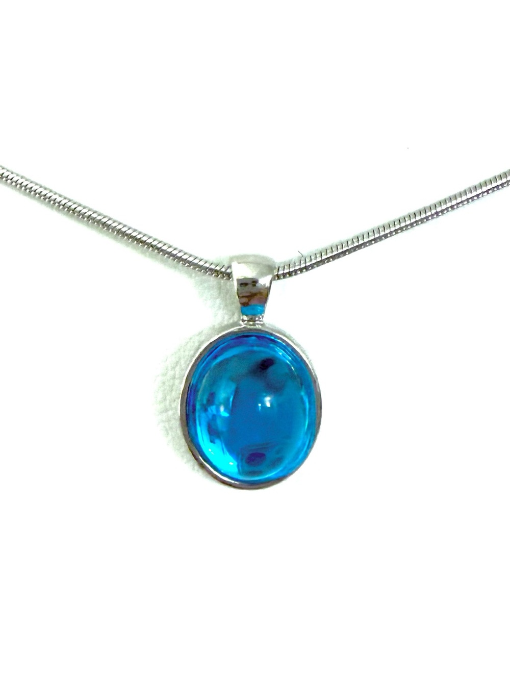 Sterling Silver Blue Moonstone Pendant Necklace 925 Snake Chain Minimalist
